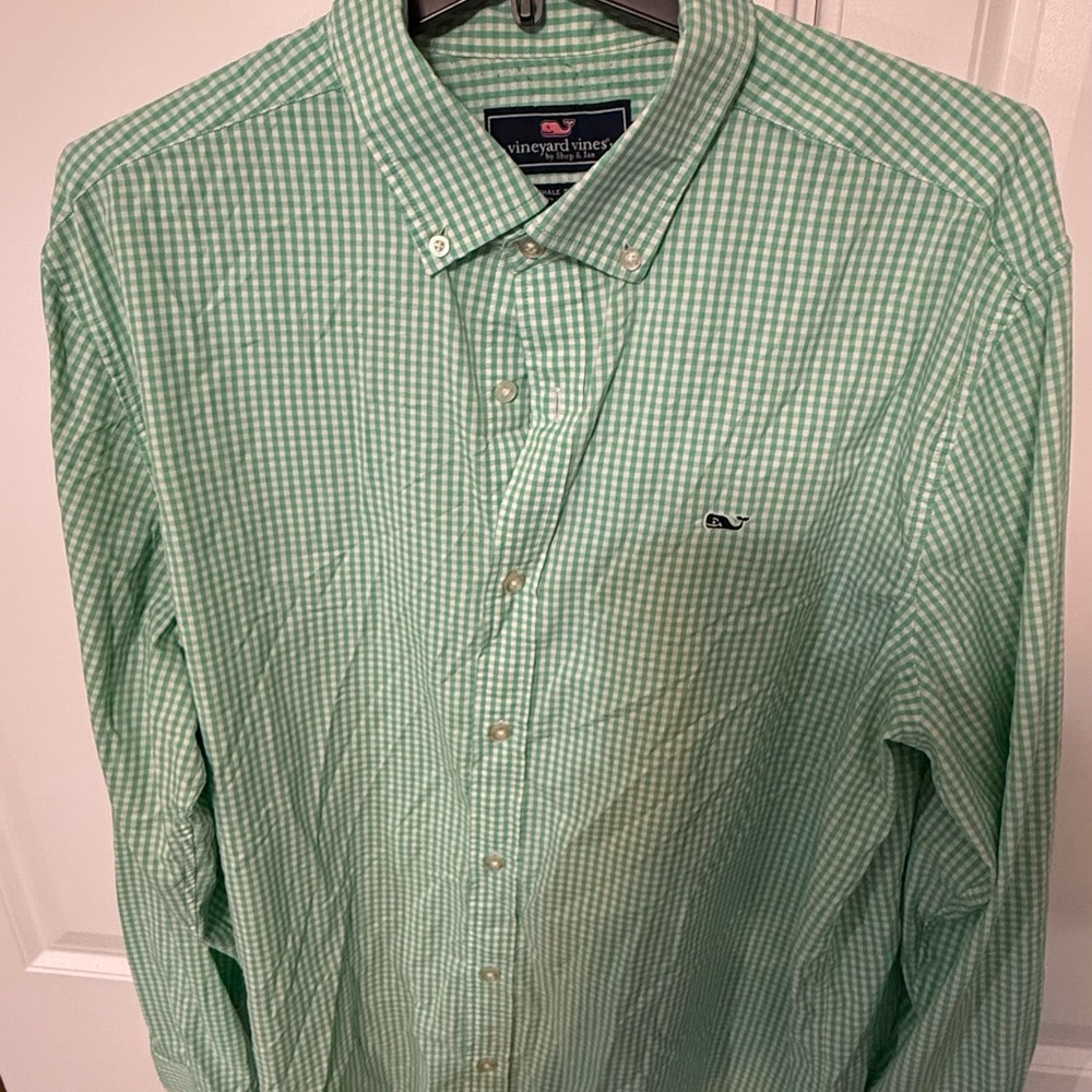 Vineyard Vines Men's Green Checkered Shirt
